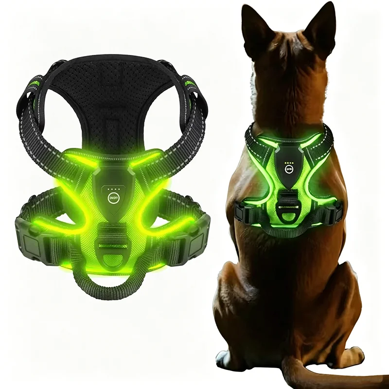 Led Luminous Dog Harness No Pull Adjustable Rechargeable Pet Vest Harness Small Medium Large Dogs Outdoor Walking Pet Supplies