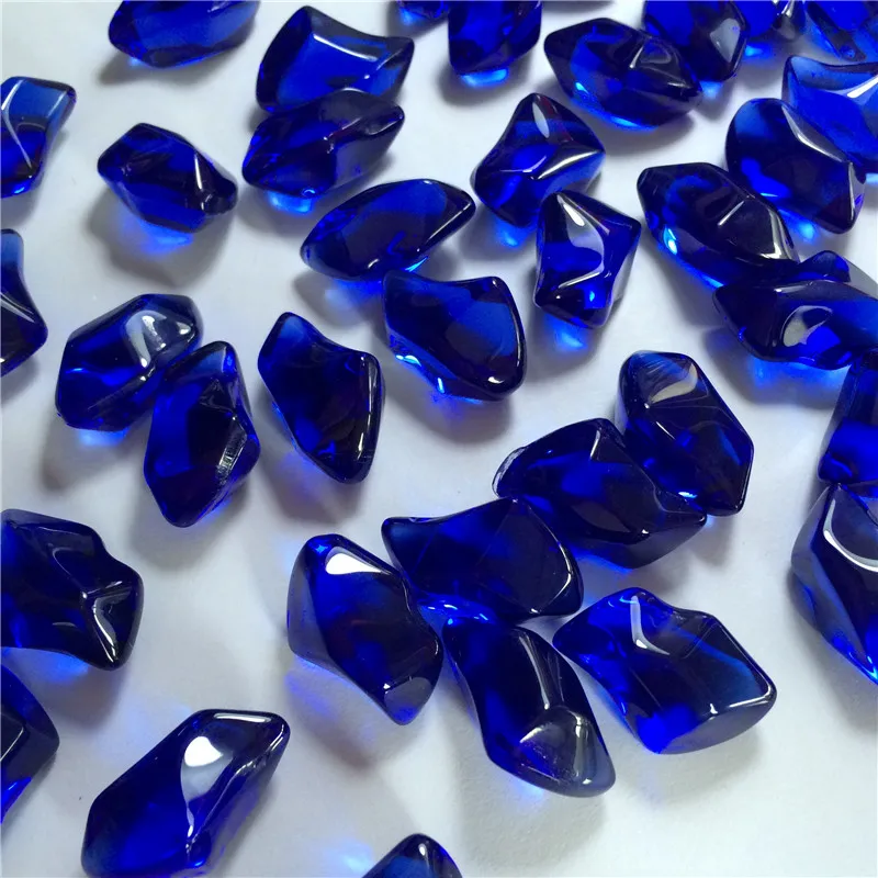 Light Blue Octangle Fire Glass Beads for Fire Pit Vase Filler Aquarium Decoration Landscaping Art Projects Fire Resistant