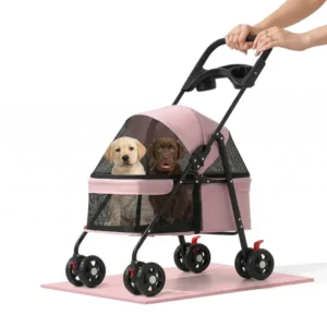 Lightweight 4-Wheel Oxford Dog Pram Foldable Pushchair Travel Carrier Large Space for Small Dogs and Cats Outdoor