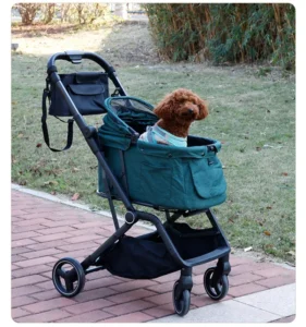 Lightweight Eco Friendly One Hand Opening Collapsible Dog Trolley Breathable Window Pet Carrier 4 Wheels Aluminium Dog Stroller