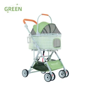 Lightweight Foldable 4 Wheel Zipperless Pet Stroller Trolley with Shock Absorption for Travel Shopping Walking