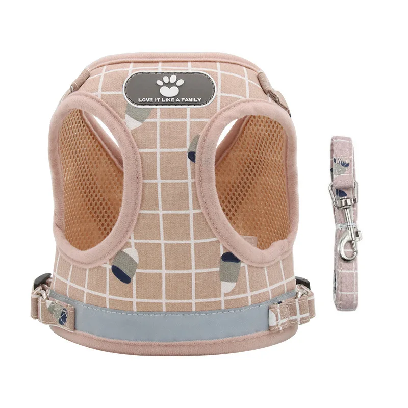 Lightweight Mesh Breathable Simple Solid Reflective Polyester Pet Harness Vest Dog Traction Rope Safety Harness