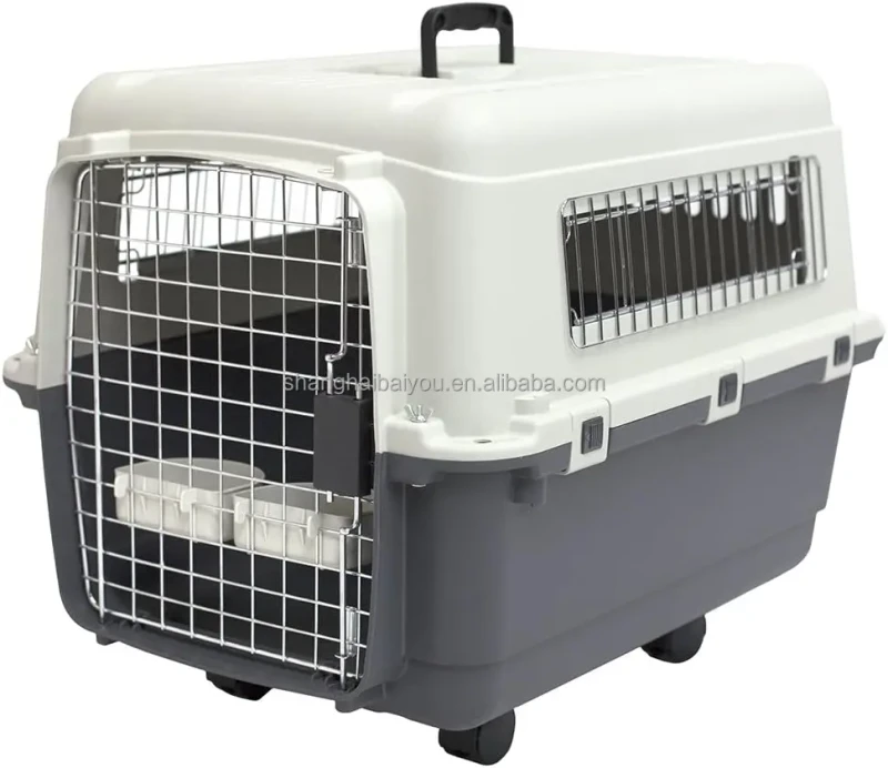 Lightweight Portable Aluminum & Plastic Foldable Durable Pet Carrier Air Travel Kennel with Plastic Tray