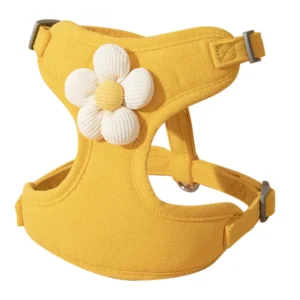 Little Daisy Embroidered Leash Vest for Small Dogs Solid Pattern with Padded Pet Harness for Outdoor Pet Activities
