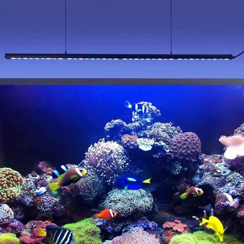 Liweida 25W-55W Full Spectrum Blue UV LED Aquarium Light 8-12H Timer 10-100% Dimming for Coral Reef Saltwater Bar Lighting