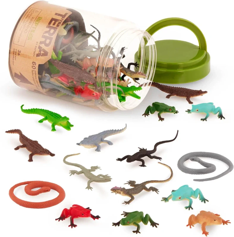 Lizards Animal Tube Realistic Plastic Animal Toys Reptile and Amphibian Figurines Frog Alligator Snake for Kids