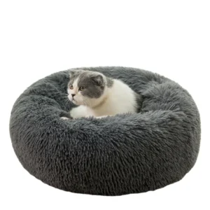 Long Faux Fur Pet Bed Comfortable Waterproof Plush Donut Round Dog Bed Dropshipping Soft Washable Cat Bed Removable Pet Cushion