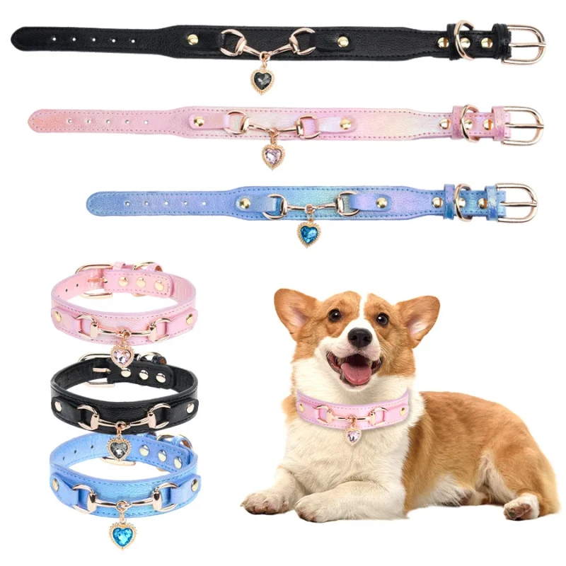 Love Heart Rhinestone Plus Leather Pet Accessories Cat Dog Collar Luxury Multi Colors Available Indoors and Outside