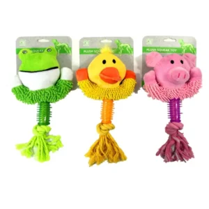 Lovely Animal Design TPR Rubber Squeak Dog Chew Toys With Cotton Rope