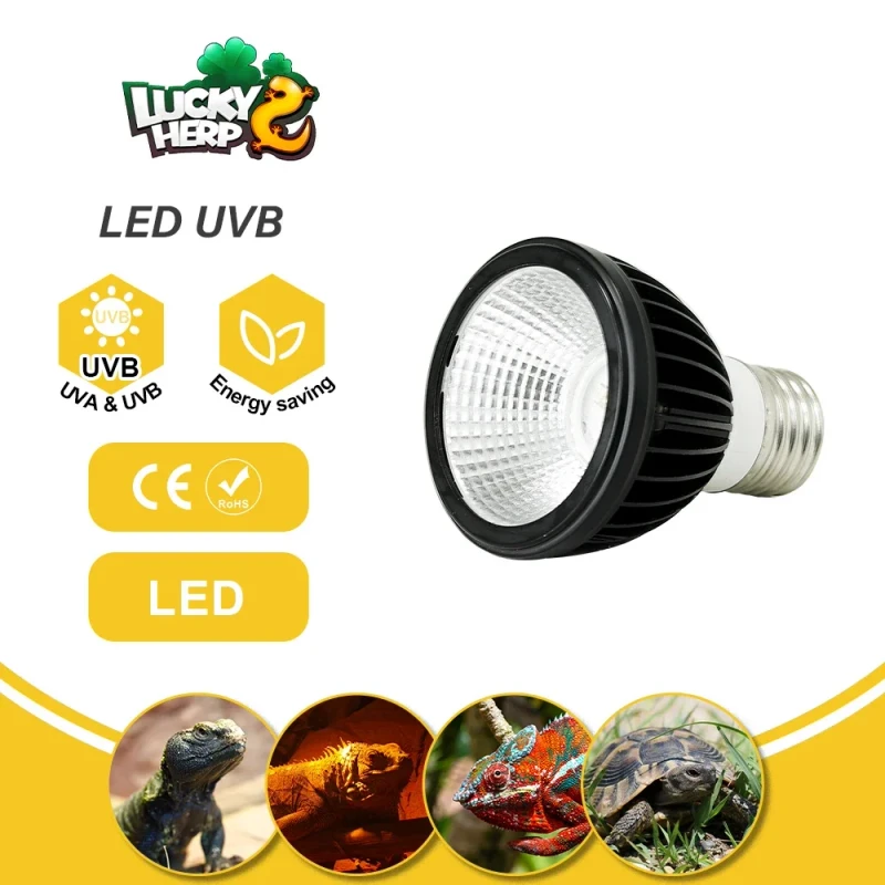LuckyHerp 10W 5W LED UVA UVB Glass Lamp CE ROHS Certified Eco Friendly E27 E26 Base 8000h Reptile Amphibian Supplies