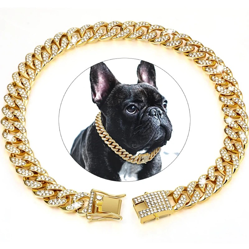 Luxurious Diamond Cuban Collar for Dogs Cats Elegant Metal Pet Chain with Secure Buckle Simple Design Pet Jewelry Accessories