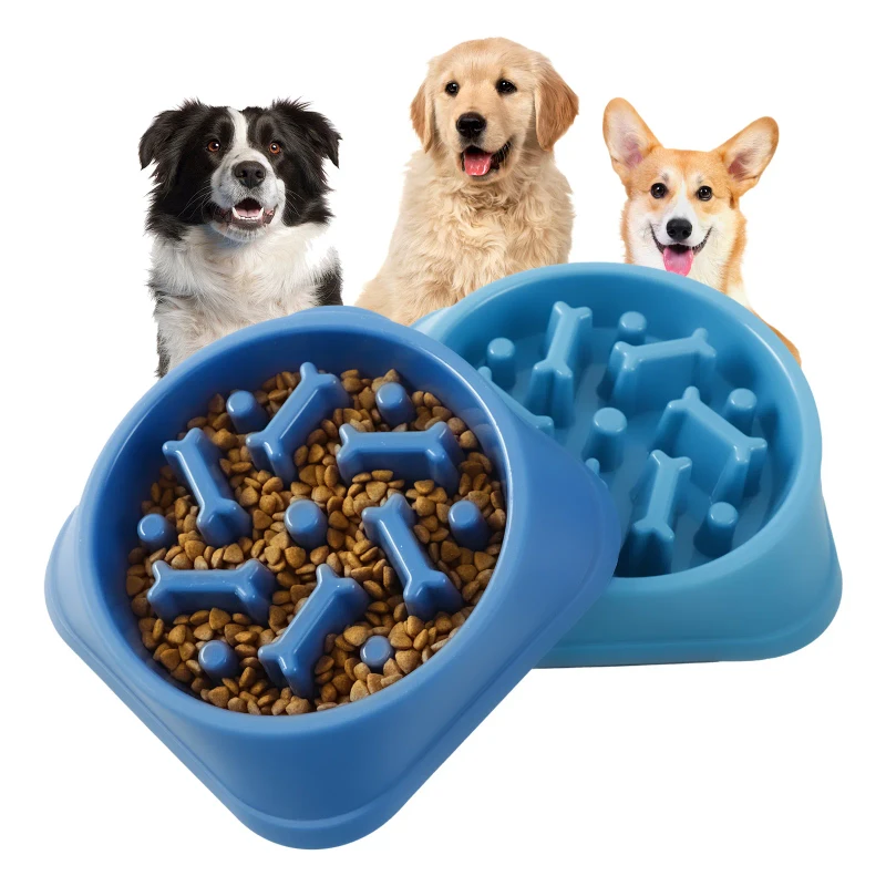 Luxurious Eco Friendly PP Non slip Slow Feeder Rounded Pet Food Bowl Solid Pattern Large Dogs Cats Fun Travel Bowl Easy Clean