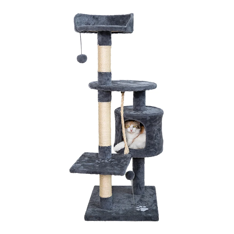 Luxurious House Customized Plush Big Pet Condo Natural Sisal Wood Scratcher Furniture Cat Tree