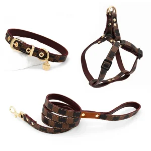 Luxurious Pet Harness Collar Leash Set with Adjustable Fashionable Retro Design Suitable for Pets to Go Out