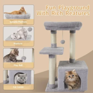 Luxurious Plush Cute Cat Tree Customized Pet Condo Natural Sisal Scratcher Eco Friendly MDF Wood Furniture Carton 31.5