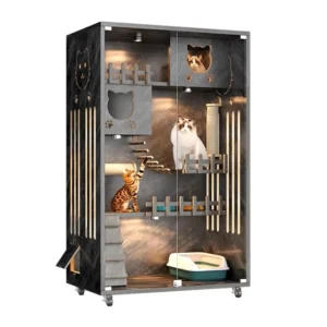 Luxury 3 Storey Modern Wooden Cat Furniture Villa Button Closure Pet House