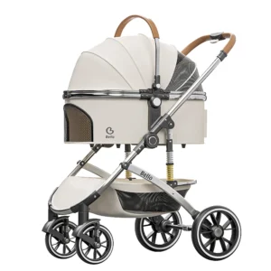 Luxury 4-Wheel Portable Pet Transport Stroller Foldable Dog Carrier Iron Waterproof Materials Comfortable Large Capacity