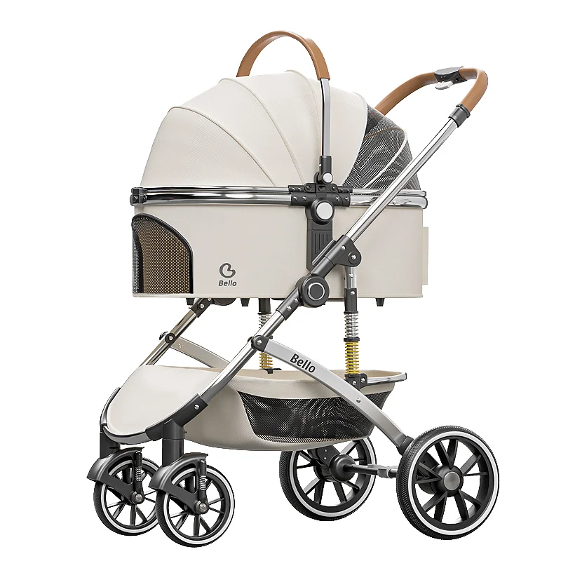 Luxury 4-Wheel Portable Pet Transport Stroller Foldable Dog Carrier Iron Waterproof Materials Comfortable Large Capacity