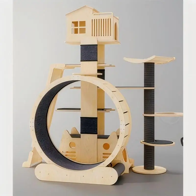 Luxury 5-Level Solid Wood Eco-Friendly Cat Tree 40cm Modern Style for Living Room Scratcher All Seasons