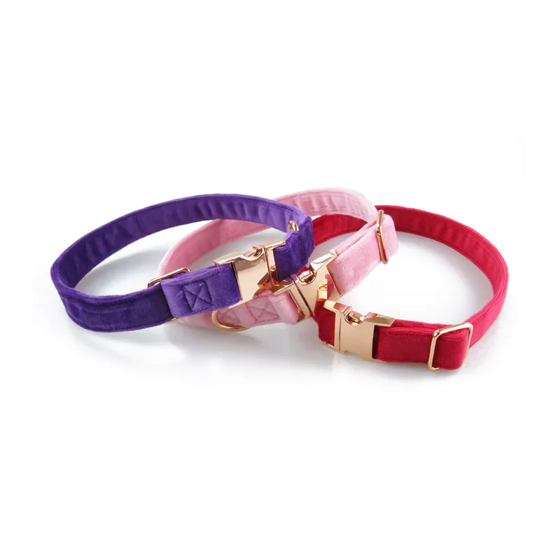 Luxury Adjustable Dog Collars Soft Polyester Material Solid Pattern with Metal Buckle
