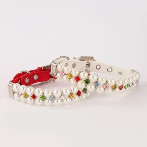 Luxury Adjustable PU Leather Pet Collar for Cats Dogs