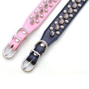 Luxury Alloy PU Leather Pet Collar with Rivets Anti Bite Head Design Punk Style Buckle Closure for Cats & Dogs