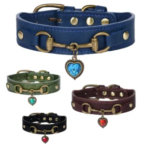 Luxury Bling-Bling Solid Pattern Cat and Dog Necklace Collar Cute Rhinestones on PU Collars for Pets Pure Color