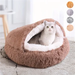 Luxury Boucle PP Cotton Cartoon Soft Plush Comfortable Calming Washable Colorful Warm Pet Dog Cat Cave Beds With Hooded Cover