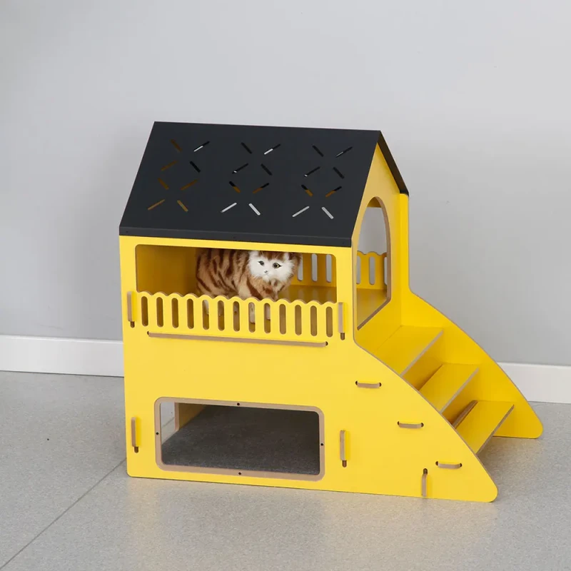 Luxury Breathable Durable Triangle Shape Indoor Cat Small Animal MDF Wood Roof Furniture House Handmade Carriers Pet