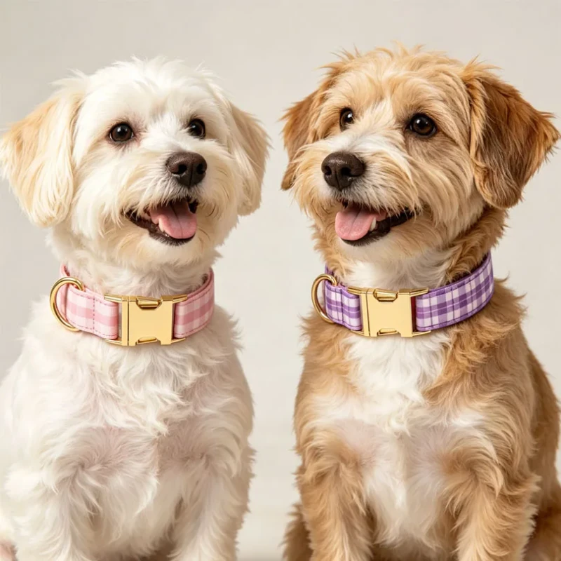 Luxury British Style Colorful Elegant Polyester Soft Pet Collar Grid Pattern Fashion Print Personalized Dog Collars