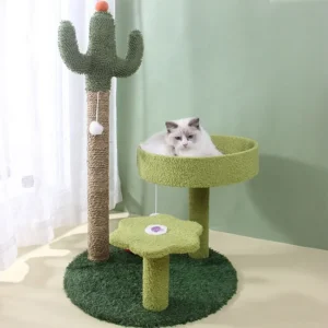Luxury Cat Playing Climbing Scratching Post Furry Ball Toy Cat Tree House Mushroom Cactus Green Cat Trees Scratcher