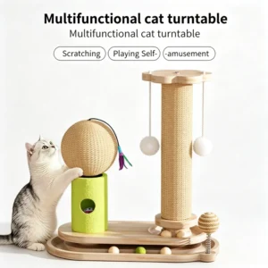 Luxury Classic Sisal Cat Scratcher with Ball Solid Wood Cat Tree Indoor Self Entertainment Cat Grinding Claw Play Toy