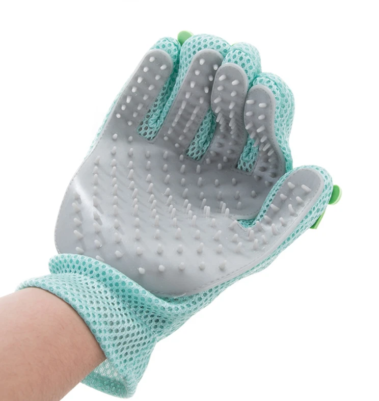 Luxury Crystal Pet Hair Remover Five Finger Deshedding Grooming Gloves with Rubber Brush for Dogs Bathing