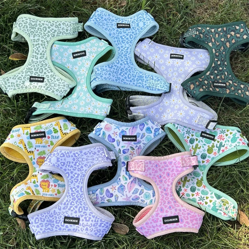 Luxury Custom Logo Print Pattern Training No Pull Pet Dog Neoprene Harness Set for Dogs