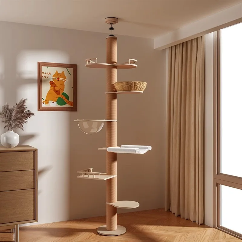 Luxury Cute Style Solid Wood Multi-Layer Board Cat Tree & Cat Scratcher with Shelf Space-Saving Home Use