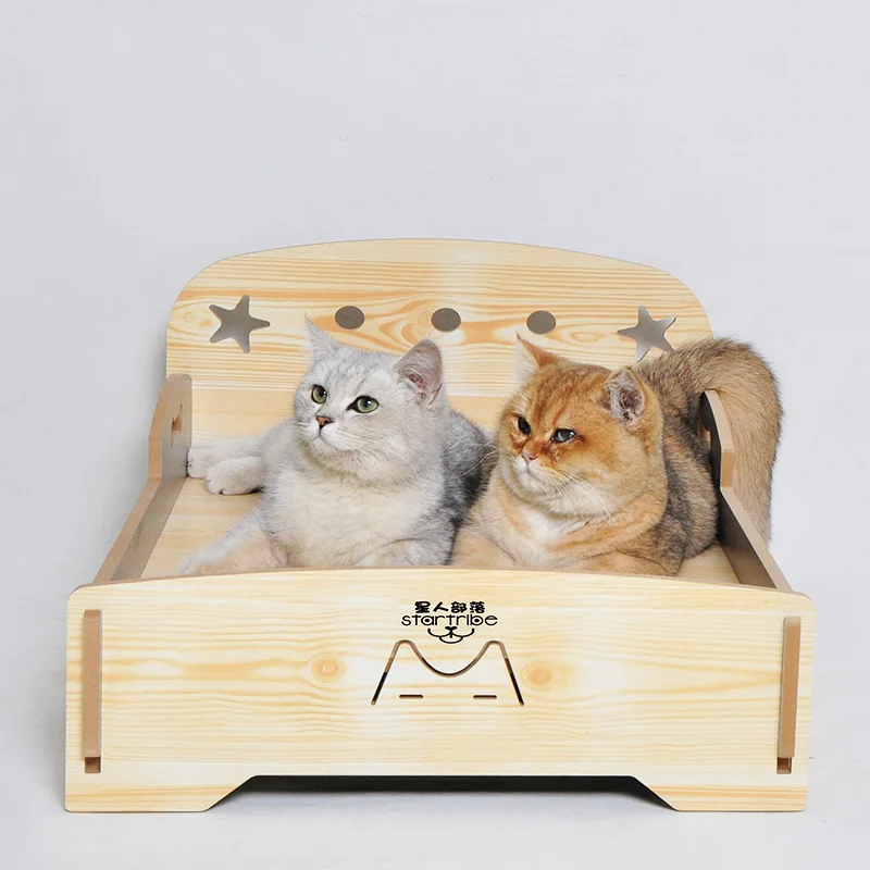 Luxury Design Detachable Pet Cot Accessories Small Dog Cat Wooden Bed 60x45x28cm Comfortable Sleep
