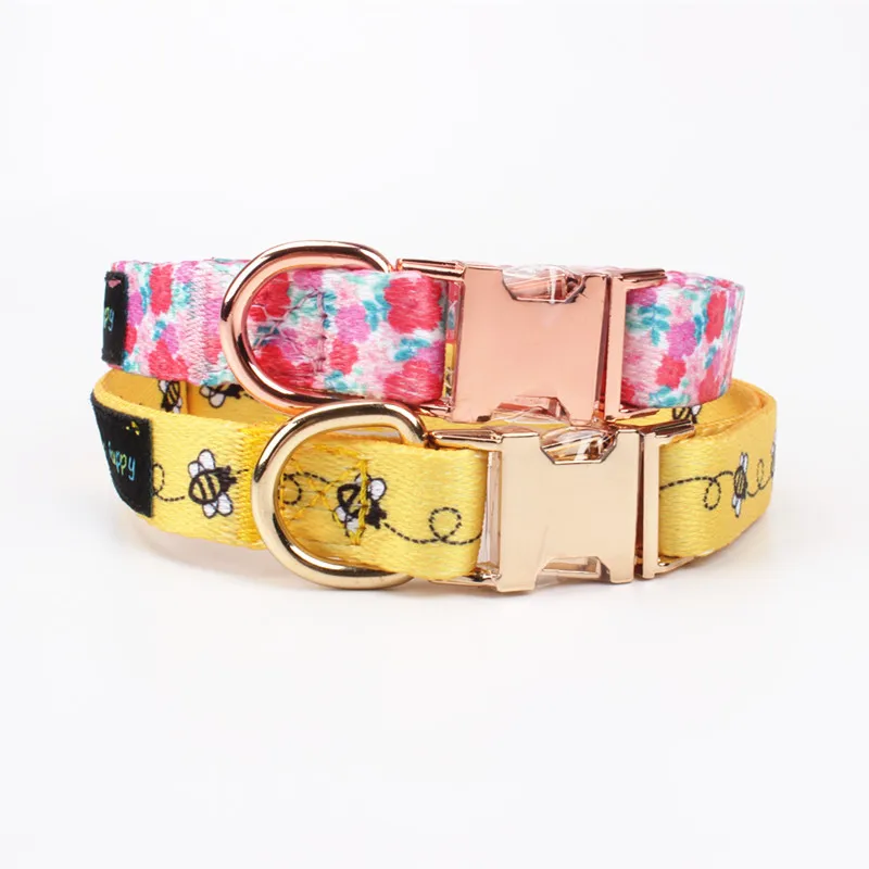 Luxury Designer Custom Polyester Dog Collar Solid Pattern Metal Buckle Personalized Hardware Pet Collars Leashes Harnesses