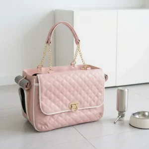 Luxury Diamond Stitch Pet Shoulder Carrier Bag Twist Lock Metal Chain Portable Breathable Cat Puppy Handbag for Daily Walking