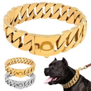 Luxury Dog Collares Pet Big Hip Hop Leads Necklace Leash Gold Cuban Link Dog Collar Chain