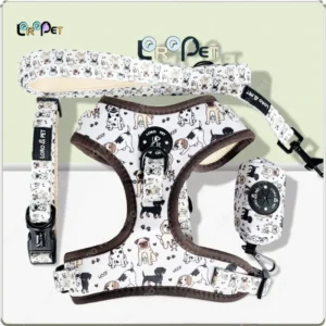 Luxury Dog Harness Leash Adjustable Neck Small XS Size Mesh Padded Nylon Neoprene Polyester Ribbon Decoration