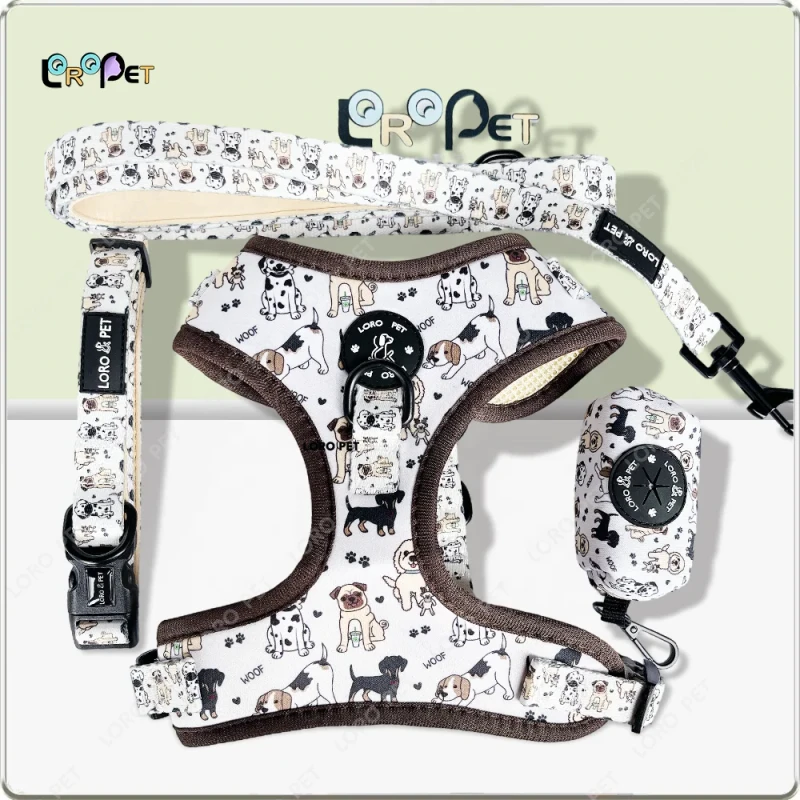 Luxury Dog Harness Leash Adjustable Neck Small XS Size Mesh Padded Nylon Neoprene Polyester Ribbon Decoration