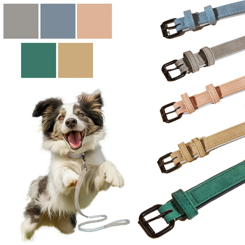 Luxury Double-Layer Pet Collar Waterproof Anti-Lost Adjustable Thickened PU Leather Dog Collar