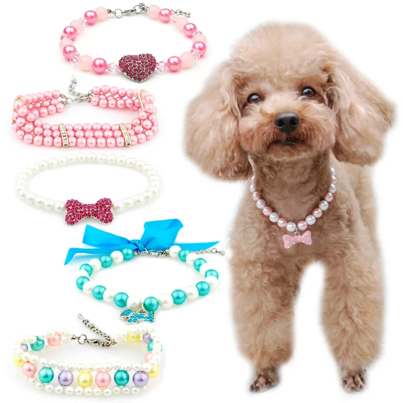 Luxury Durable Cute Personalized Eco Friendly Pearl Decorated Adjustable Pet Bowtie Cat & Dog Necklace Collar