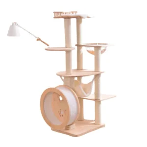 Luxury Eco Friendly Folding Wood Cat Tree Tower Large Cat Play Exercise Sisal Treadmill Modern Style Carton Packing