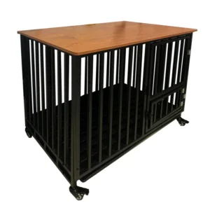 Luxury Eco Friendly Linen Wooden Pet Dog Cat Cage Modern Indoor House with Removable Plastic Tray Handmade Wood Furniture