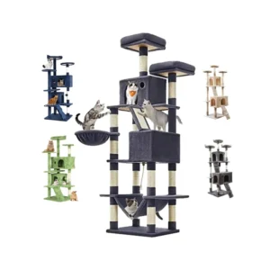 Luxury Eco friendly Cat Tower with Sisal Scratching Post Wood Frame Large Plush Cat Tree House Indoor Pet Furniture