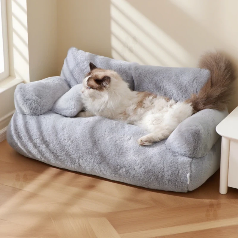 Luxury Fluffy Faux Rabbit Fur Small Dog Bed with Removable Washable Cover Comfy Pet Sofa Bed Indoor Cat Couch