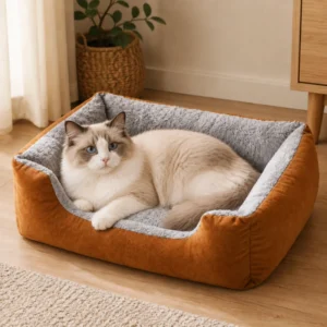 Luxury Fluffy Pet Bed Rectangle Dog Cat Bed with Raised Rim Soft Warm Pet Sleeping Couch for Indoor Use