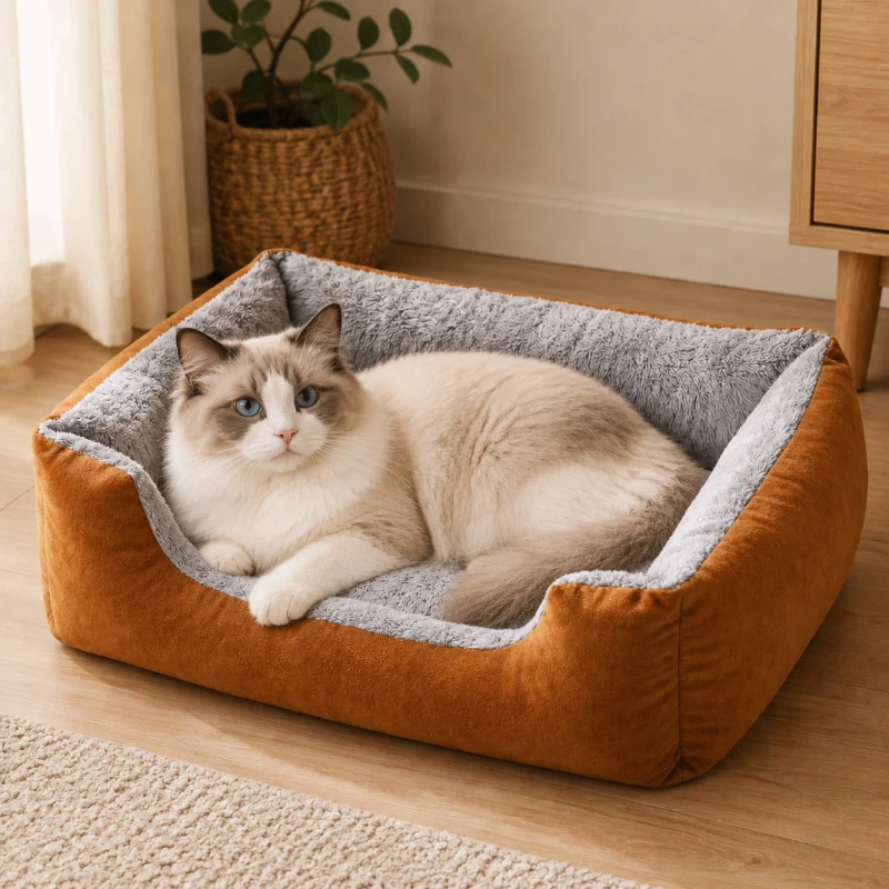Luxury Fluffy Pet Bed Rectangle Dog Cat Bed with Raised Rim Soft Warm Pet Sleeping Couch for Indoor Use