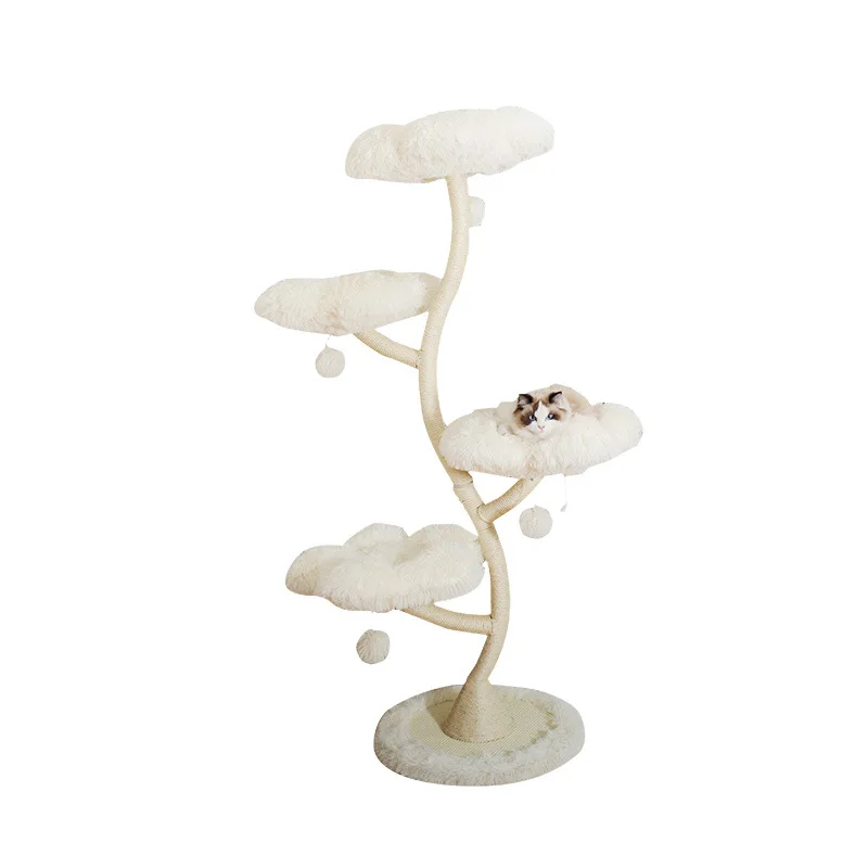 Luxury Four Flower Cat Tree Large Modern Style with Spacious Condos Perch Fully Wrapped Scratching Sisal Posts Dangling Balls